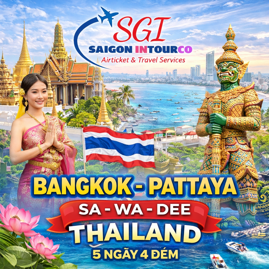 Tour Thái Lan BANGKOK – PATTAYA “SA – WA – DEE” THAILAND 5N4D